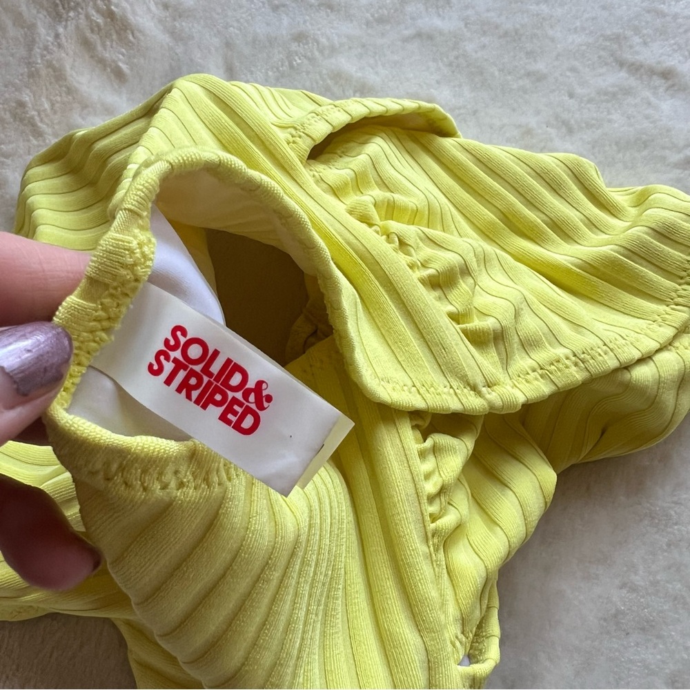 Solid & Striped Yellow Ribbed Strapless One Piece… - image 6